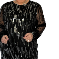 COCKTAIL DRESS WITH NET SLEEVES AND SILVER SEQUINS