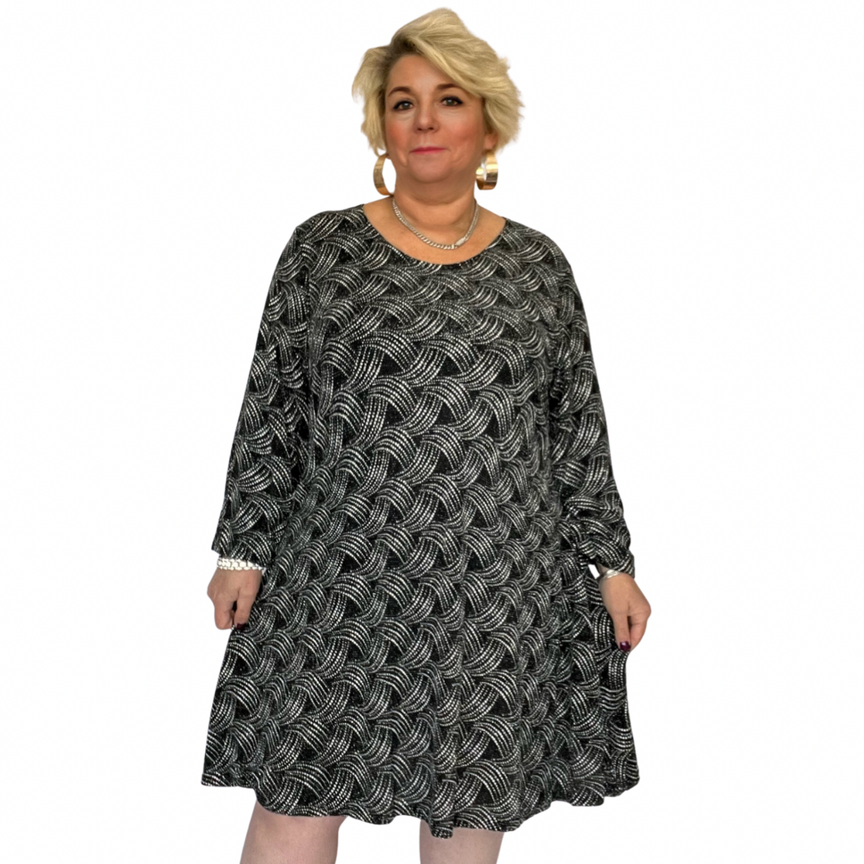 SPARKLY SWIRL PATTERN LONG SLEEVE PARTY SWING DRESS