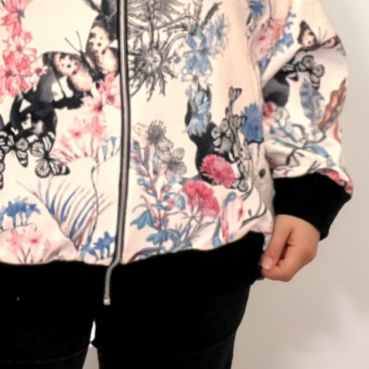 ROCKTHOSECURVES WHITE MULTI BUTTERFLY BOMBER JACKET