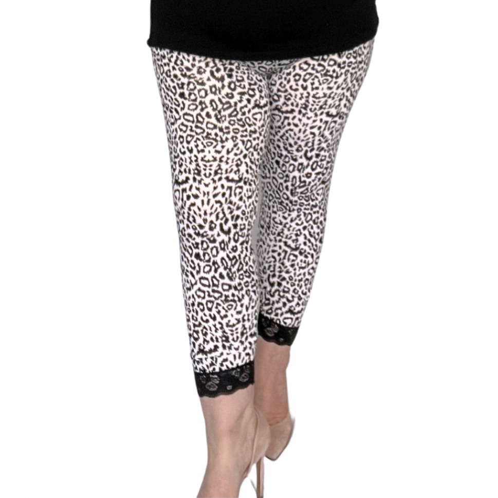 LACE HEM SOFT STRETCHY HIGH RISE 3/4 LEG LEGGINGS