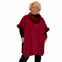 FAUX WOOL FLEECE OVERSIZED PONCHO / CAPE WITH FAUX FUR COLLAR