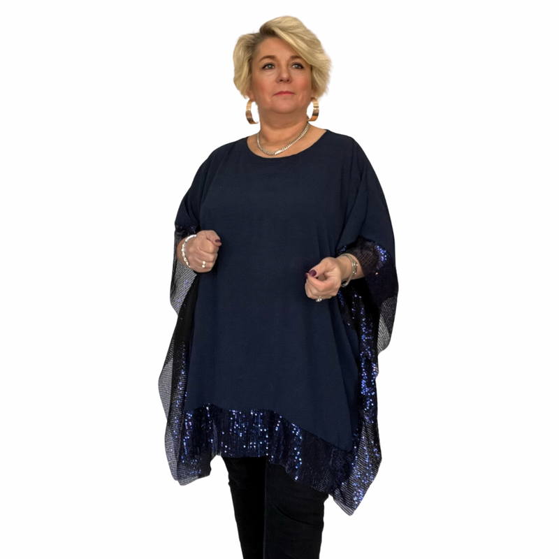 OVERSIZED KAFTAN BLOUSE SPARKLY SEQUIN EDGES – rockthosecurves