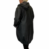 FAUX LEATHER LONG LENGTH COAT WITH ELASTICATED DIPPED HEM