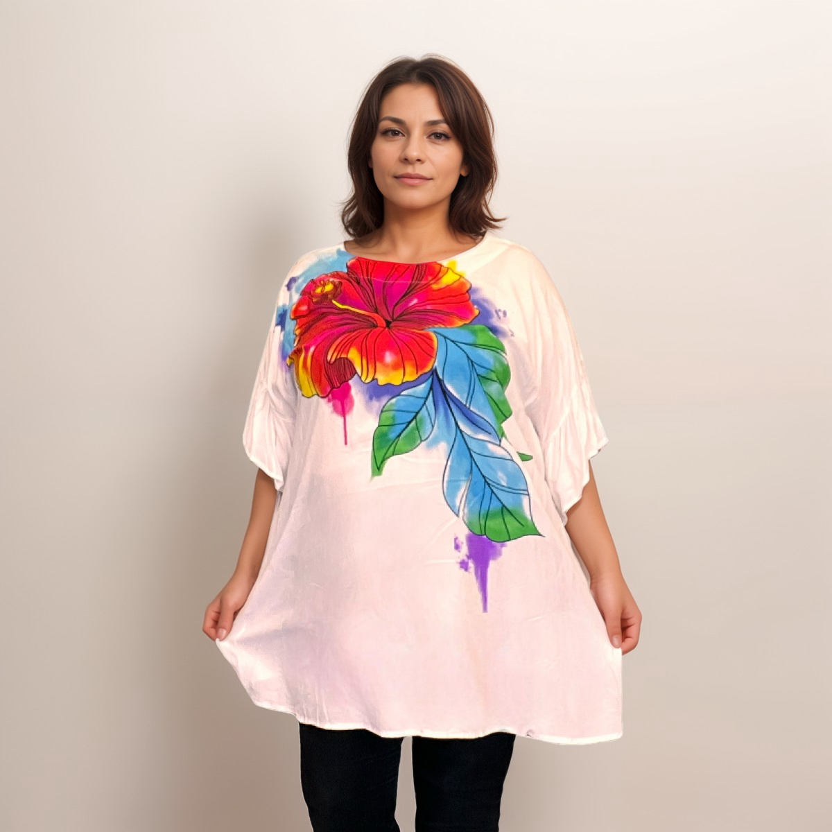 ROCKTHOSECURVES WHITE OVERSIZED BLOUSE WITH BRIGHT FLORAL PATTERN