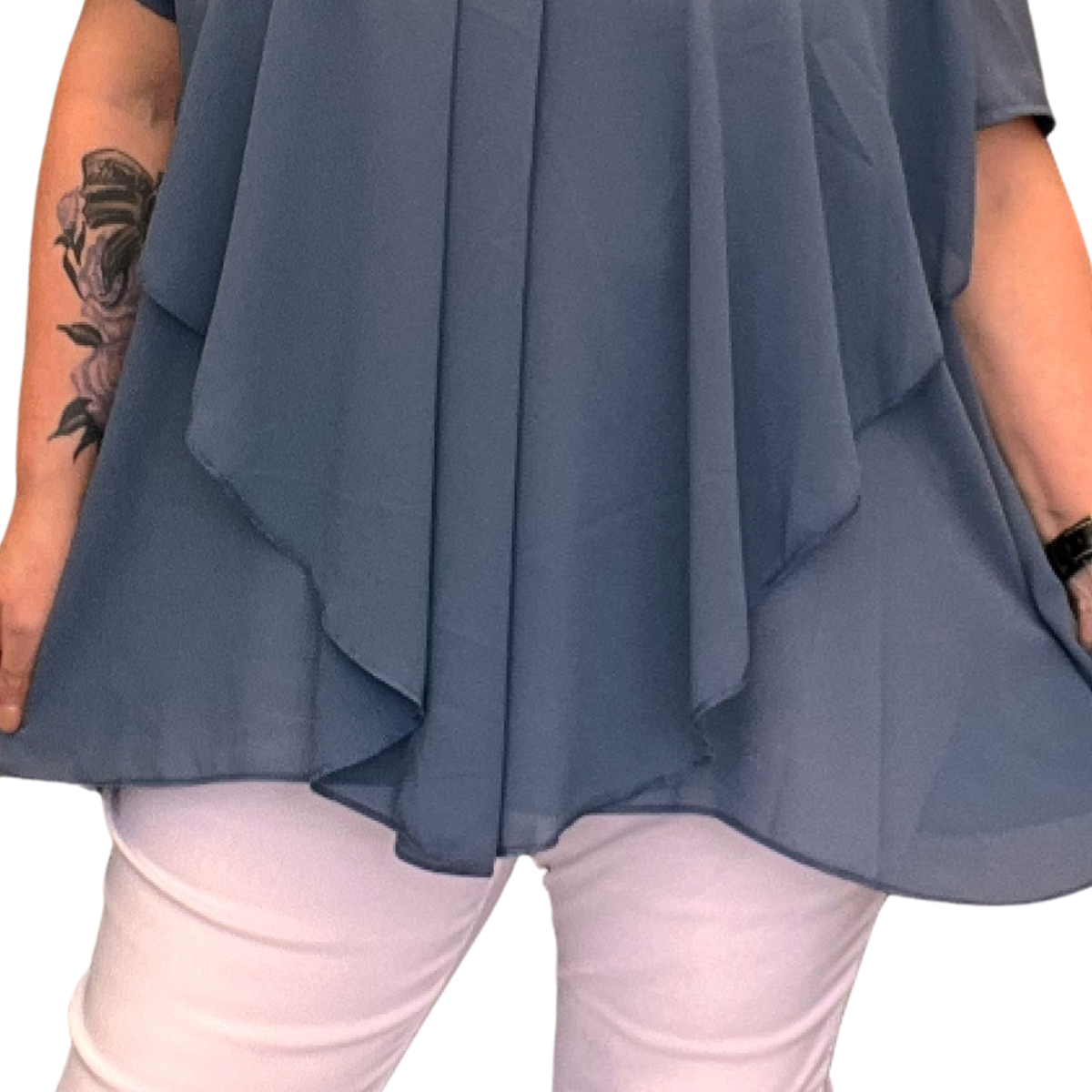 ROCKTHOSECURVES V HEM LAYERED SHORT SLEEVE BLOUSE