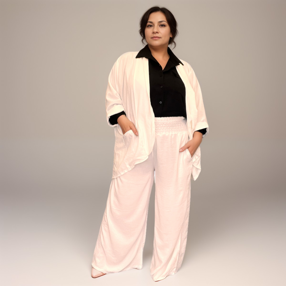 PLAIN TROUSER SUIT - JACKET AND PALAZZO SET