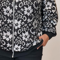 ROCKTHOSECURVES BLACK LACE / CONTRAST COLOUR ZIP UP BOMBER JACKET