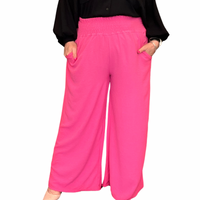 ROCKTHOSECURVES POCKET HIGH SMOCKED ELASTICATED WAIST WIDE LEG PALAZZO TROUSERS