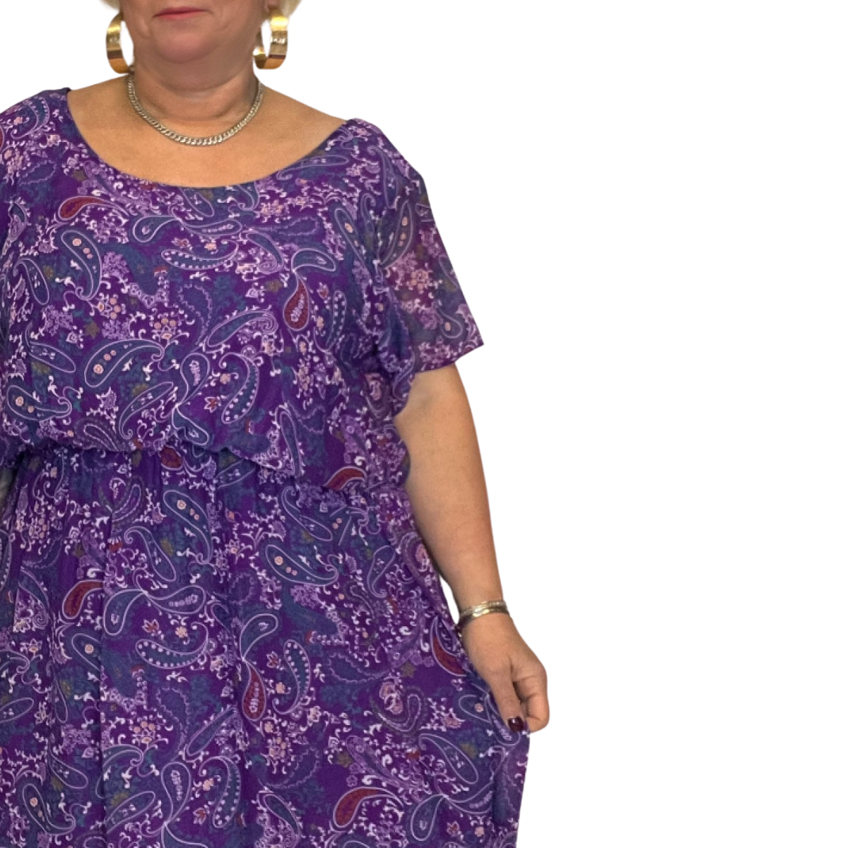 ROCKTHOSECURVES PURPLE PAISLEY LINED CHIFFON BLOUSE WITH ELASTICATED WAIST