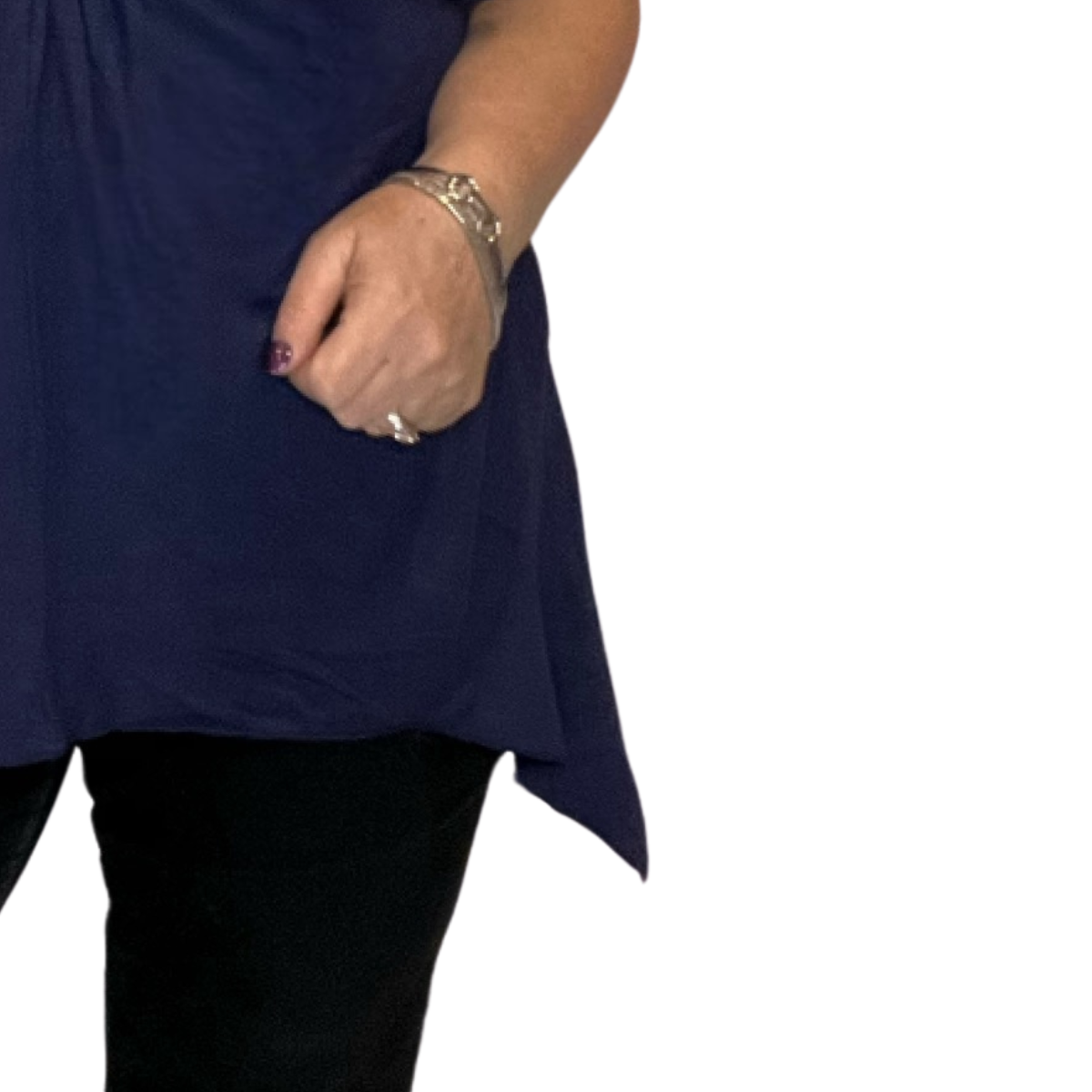 Plus Size Hanky Hem Short Sleeve V‑Neck Top with Circle Brooch