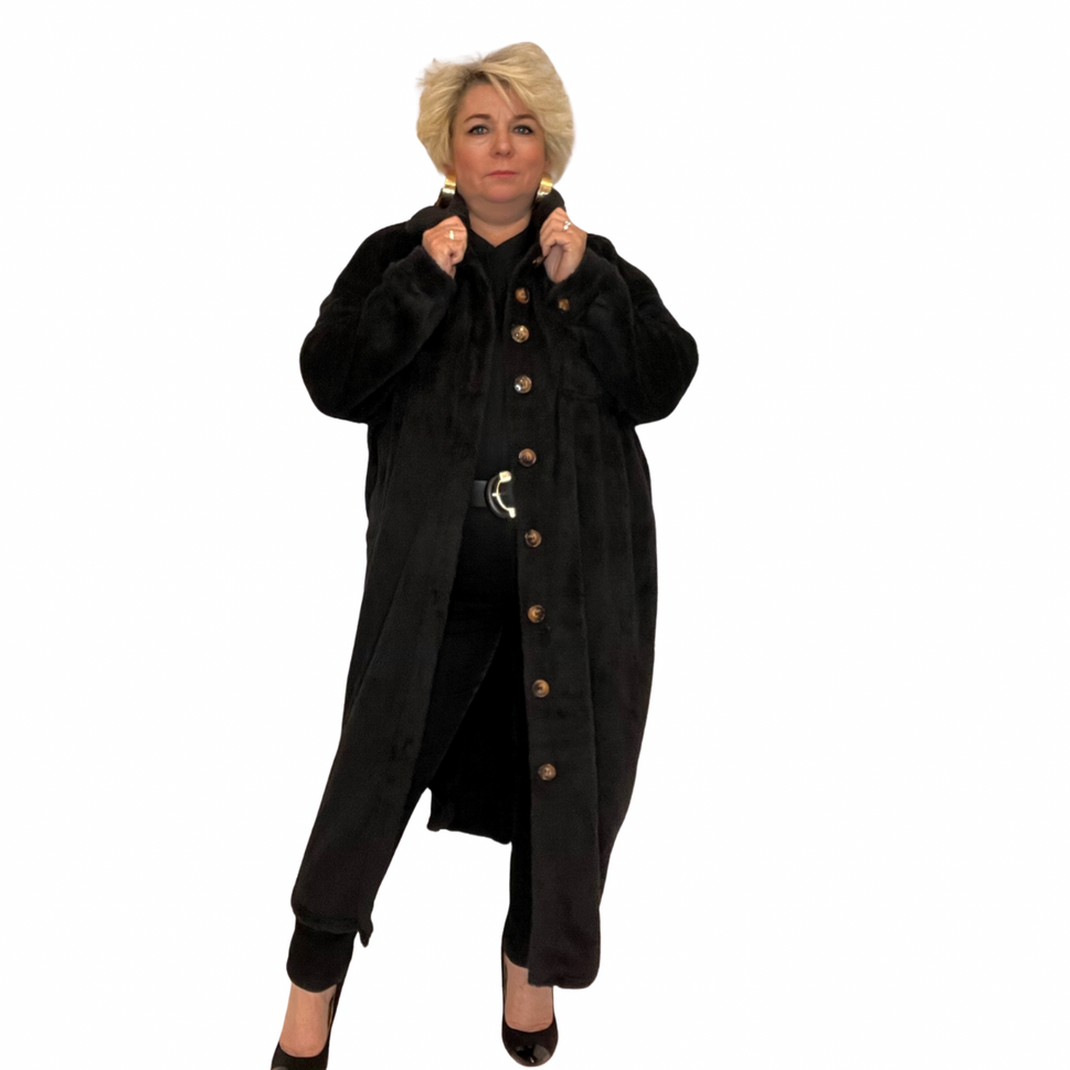 LONG LENGTH TEDDY COAT / JACKET WITH COLLARBlack / UK 12-14