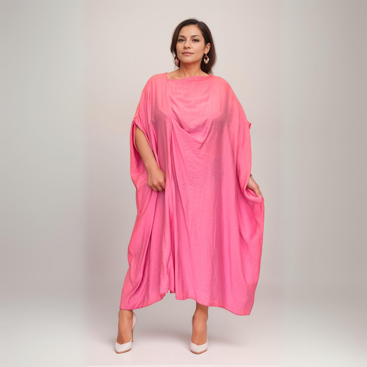 ROCKTHOSECURVES BRIGHT PINK OVERSIZED KAFTAN DRESS