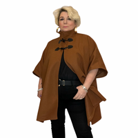 HIGH COLLAR FLEECE OVERSIZED PONCHO / CAPE WITH TOGGLE FASTENING