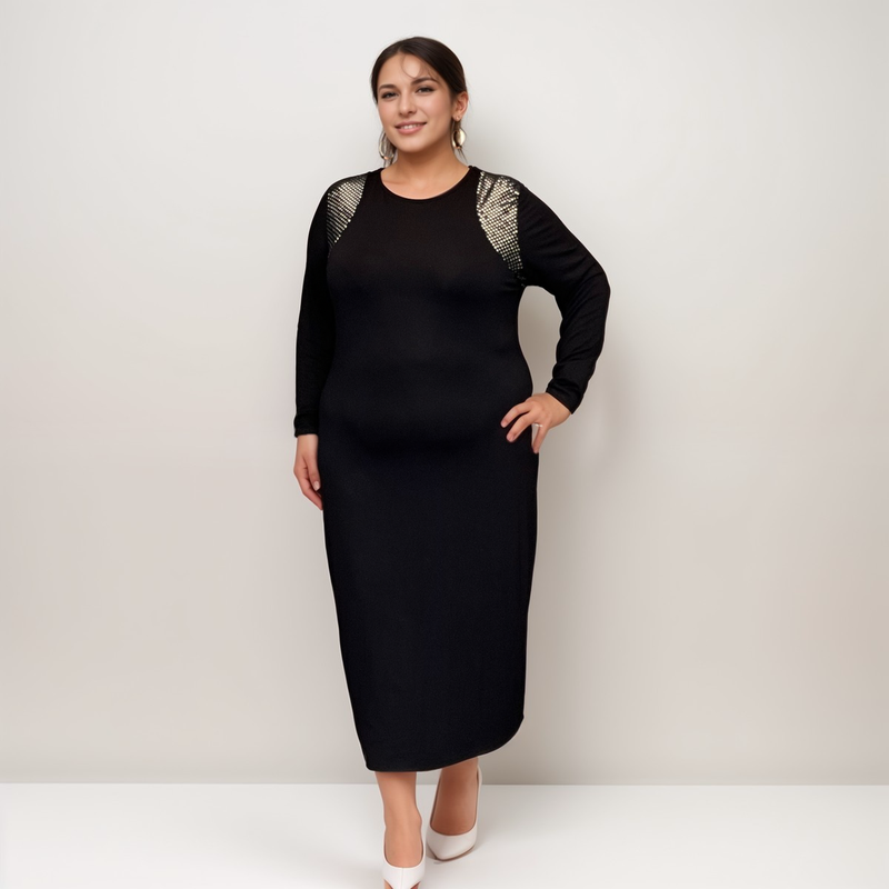 ROCKTHOSECURVES BLACK SOFT STRETCHY DRESS WITH SILVER SPARKLY SHOULDERS