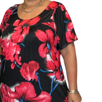 BRIGHT BOLD FLORAL SHORT SLEEVE A-LINE SMOCK TOP