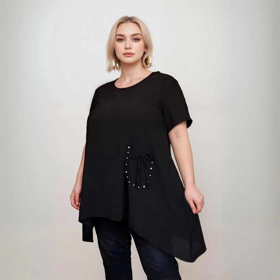 ROCKTHOSECURVES HANKY HEM BLOUSE WITH PEARL BEADED FRONT POCKET