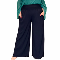 ROCKTHOSECURVES POCKET HIGH SMOCKED ELASTICATED WAIST WIDE LEG PALAZZO TROUSERS