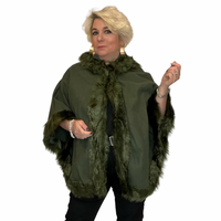 WOOL PONCHO / CAPE COAT WITH FAUX FUR EDGING AND HOOD