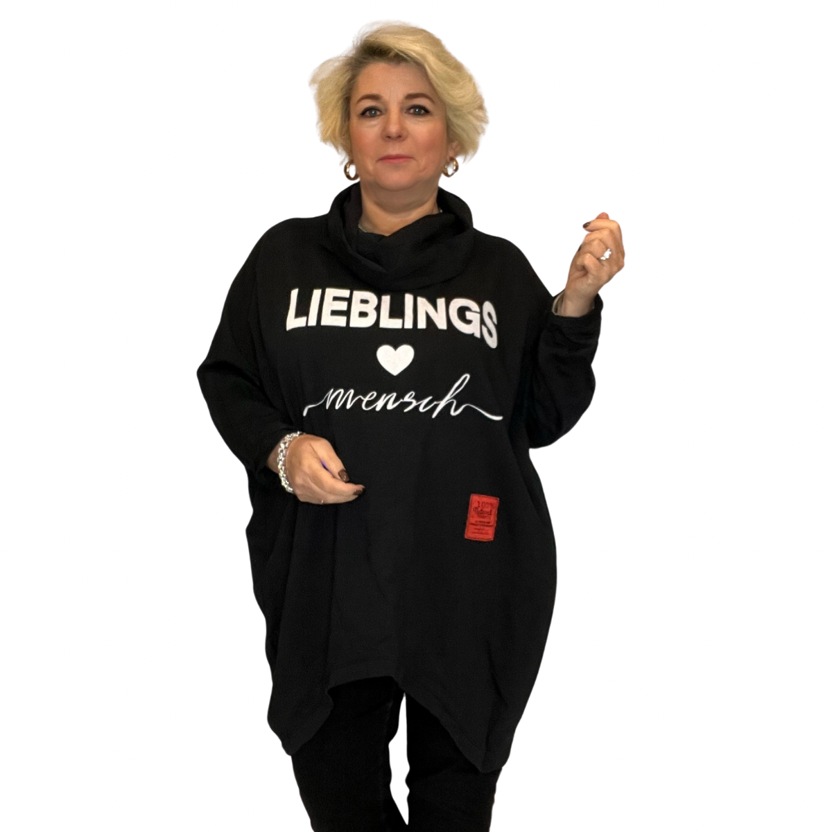 DIPPED HEM LIEBLINGS LOGO COWL NECK JUMPER / TOP