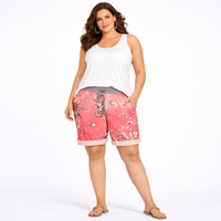 Pink Floral Elastic Waist Joggers Shorts with Pockets
