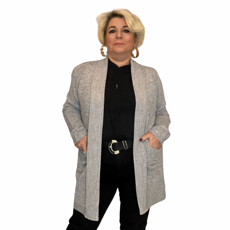 ROCKTHOSECURVES OPEN FRONT KNITTED CARDIGAN WITH FRONT POCKETS