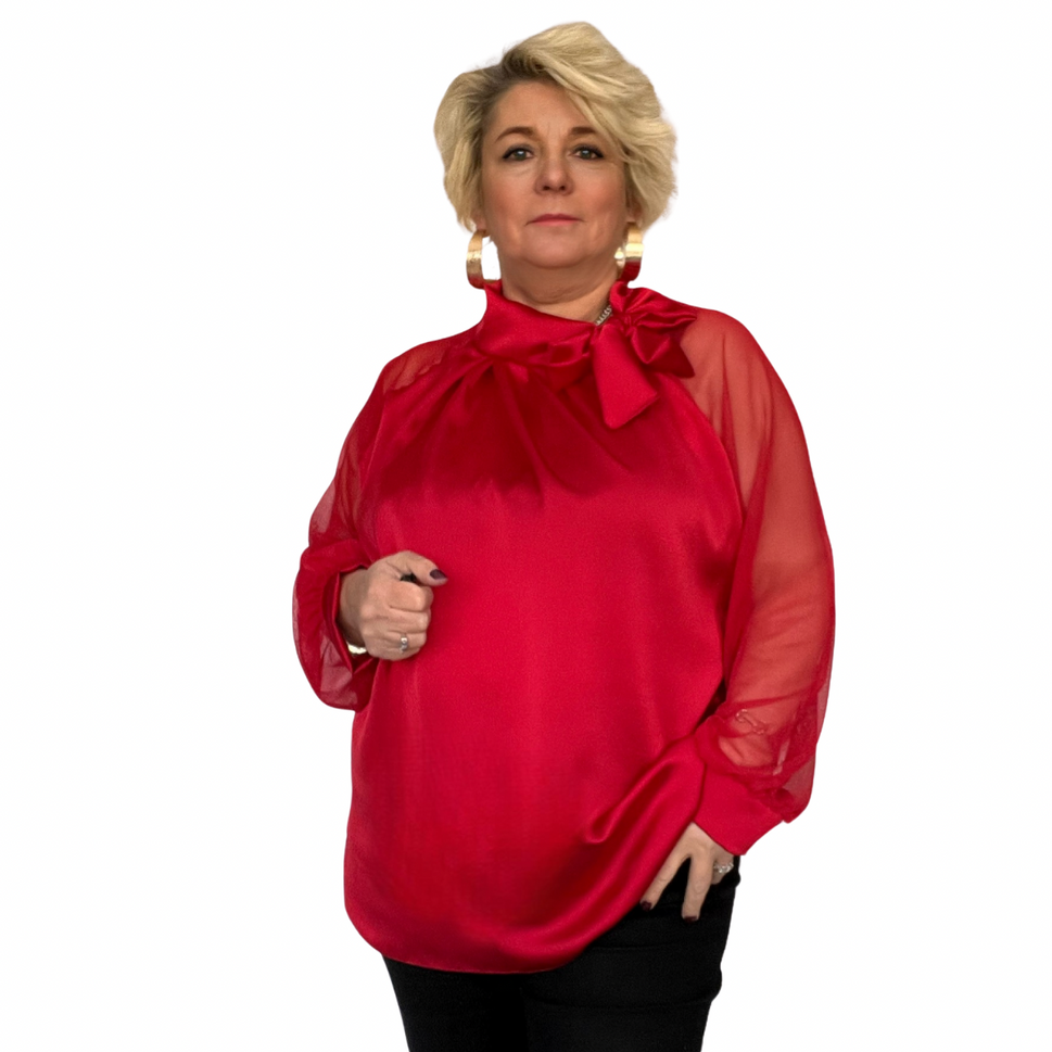 PLAIN CHIFFON SLEEVE BLOUSE WITH PRETTY SIDE NECK TIERED / UK 16-18