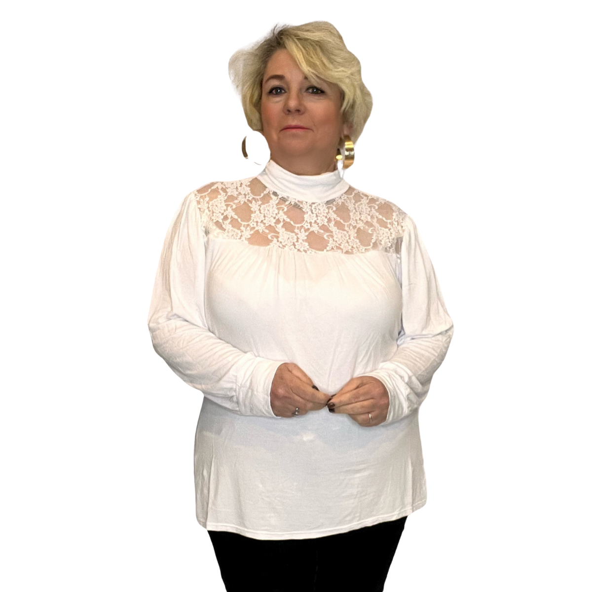POLO NECK LACE NECK LINE LONG SEEVE TOP