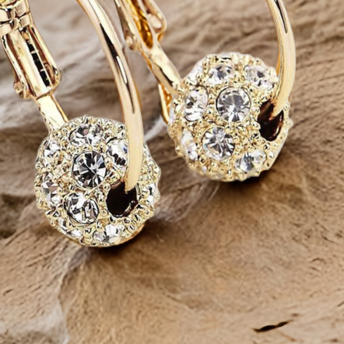 GOLD HOOP EARRINGS WITH SPARLKY BALL