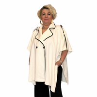 OVERSIZED CAPE COAT WITH CONTRASTING TRIM AND BUTTONS