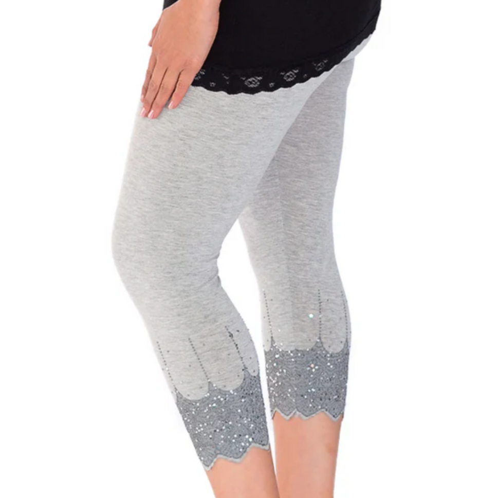 ROCKTHOSECURVES 3/4 LENGTH BEADED SCALLOP HEM LEGGINGSGrey / UK 12-14