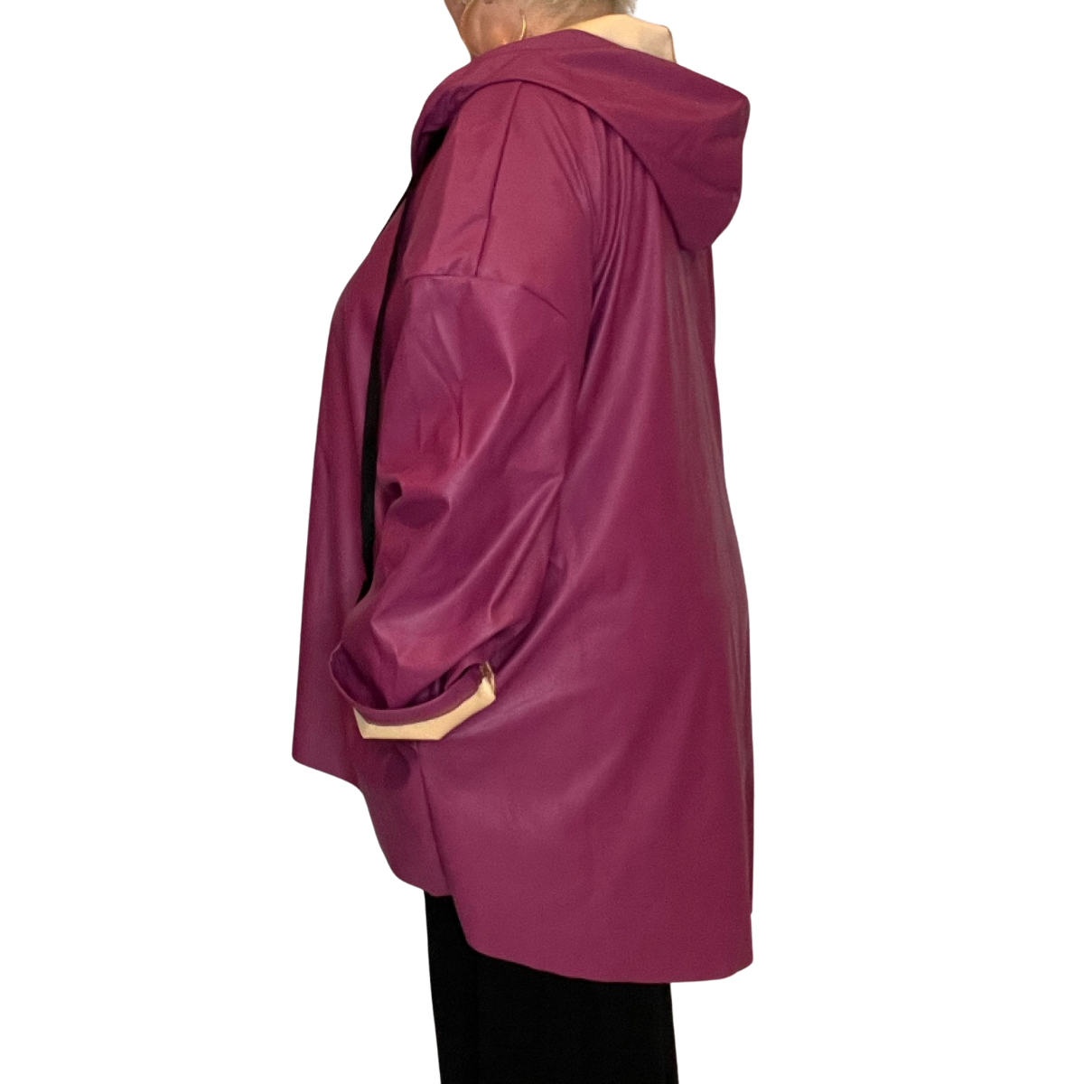 ROCKTHOSECURVES FAUX LEATHER DIPPED HEM JACKET / COAT WITH HOOD