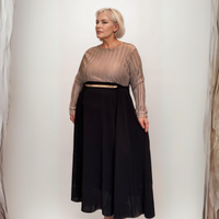 ROCKTHOSECURVES BLACK TAUPE LONG SLEEVE EVENING MAXI DRESS