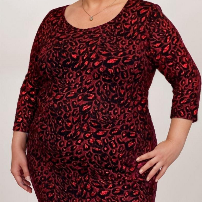 ROCKTHOSECURVES RED BLACK SPARKLY 3/4 SLEEVE MIDI DRESS