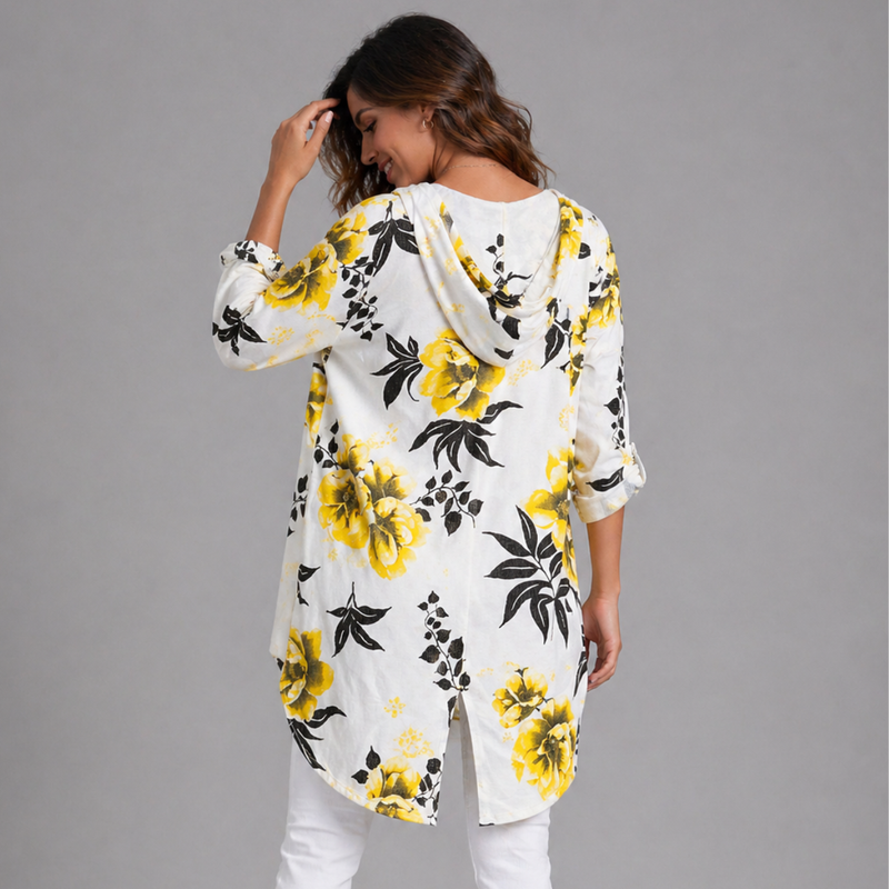 Floral Leaves Dipped Hem Hoodie