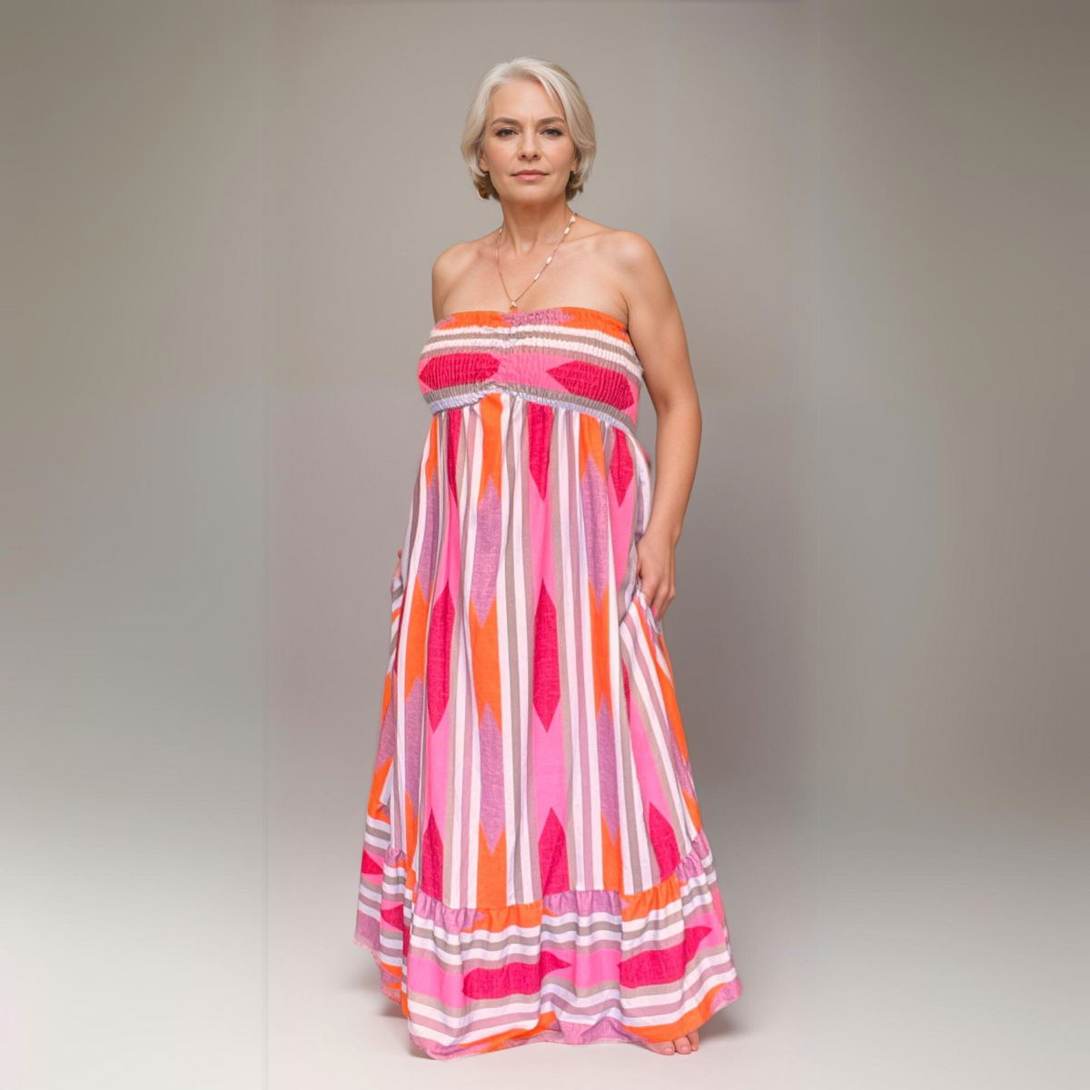 ROCKTHOCURVES STRIPED HALTERNECK BOOB TUBE MAXI DRESS