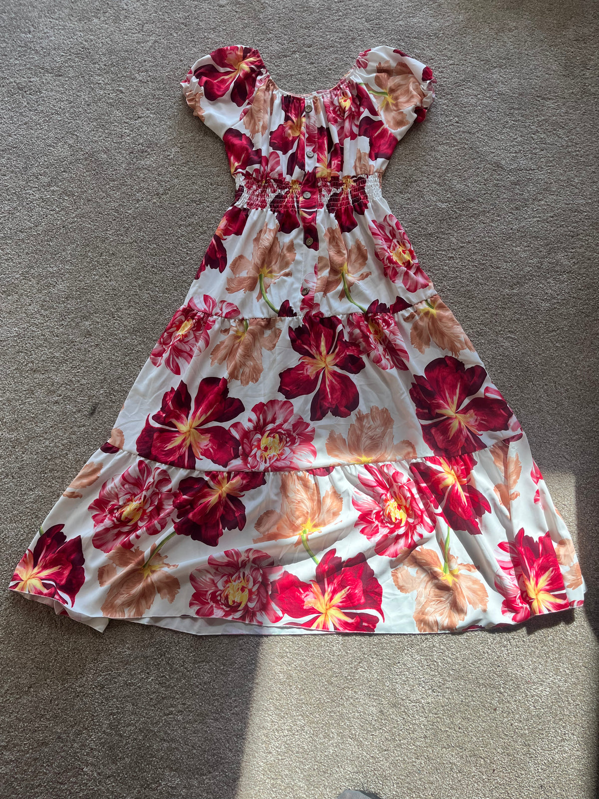 white red flower print shearing dress