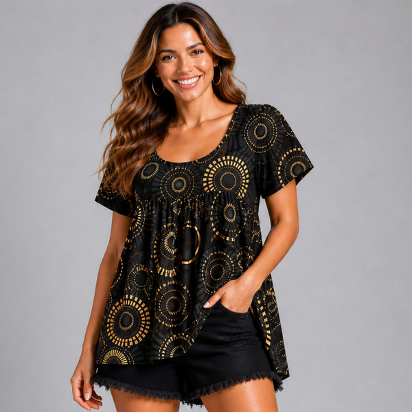 Black Metallic Print Smock Top