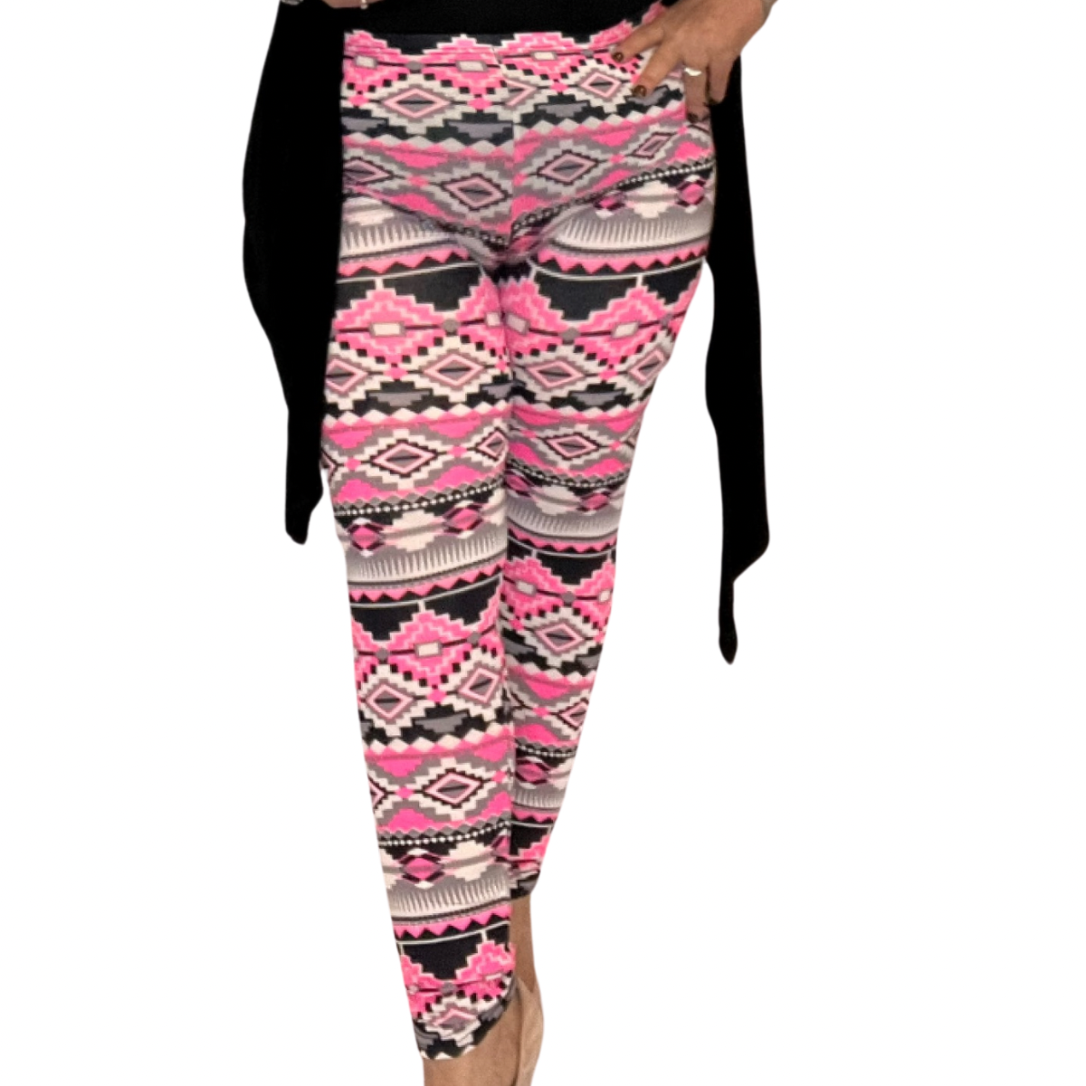 NEON PINK BLACK AZTEC HIGH RISE PLUS SIZE LEGGINGS