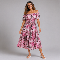 Bold leopard print elastic waist gypsy Dress