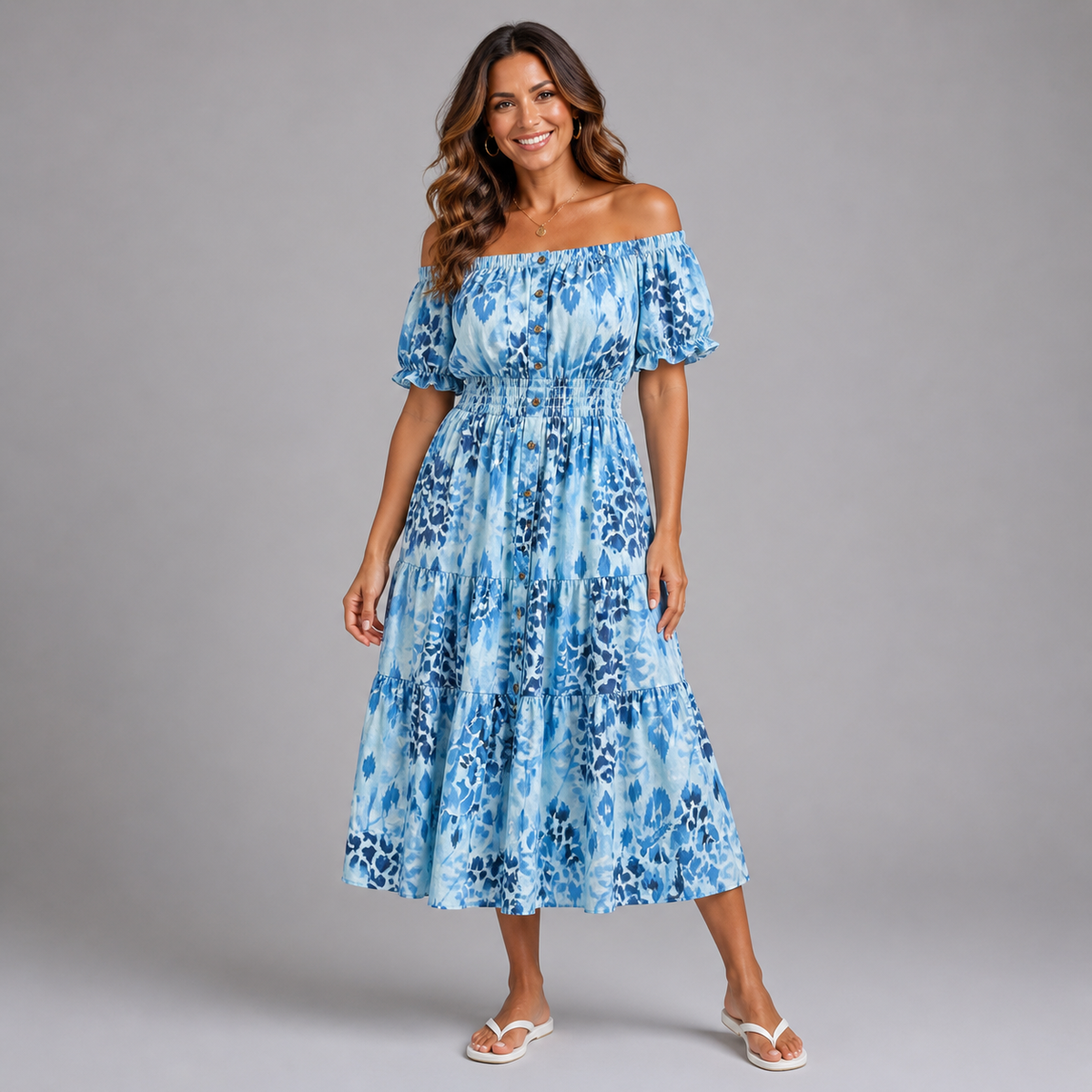Bold leopard print elastic waist gypsy Dress