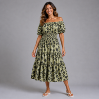 Bold leopard print elastic waist gypsy Dress