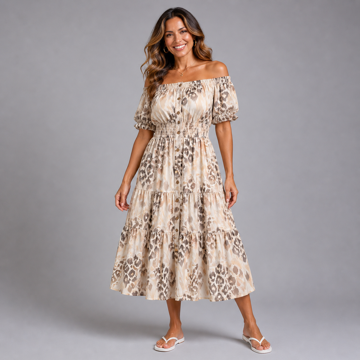 Bold leopard print elastic waist gypsy Dress