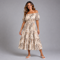 Bold leopard print elastic waist gypsy Dress