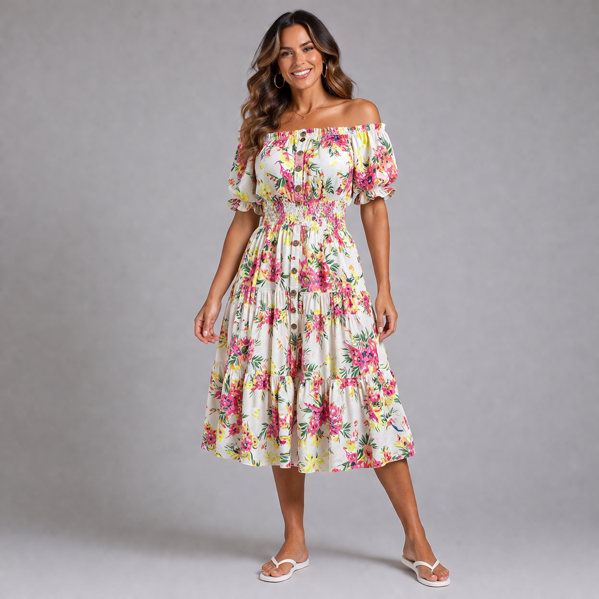 Summer flowers elastic waist gypsy Dress