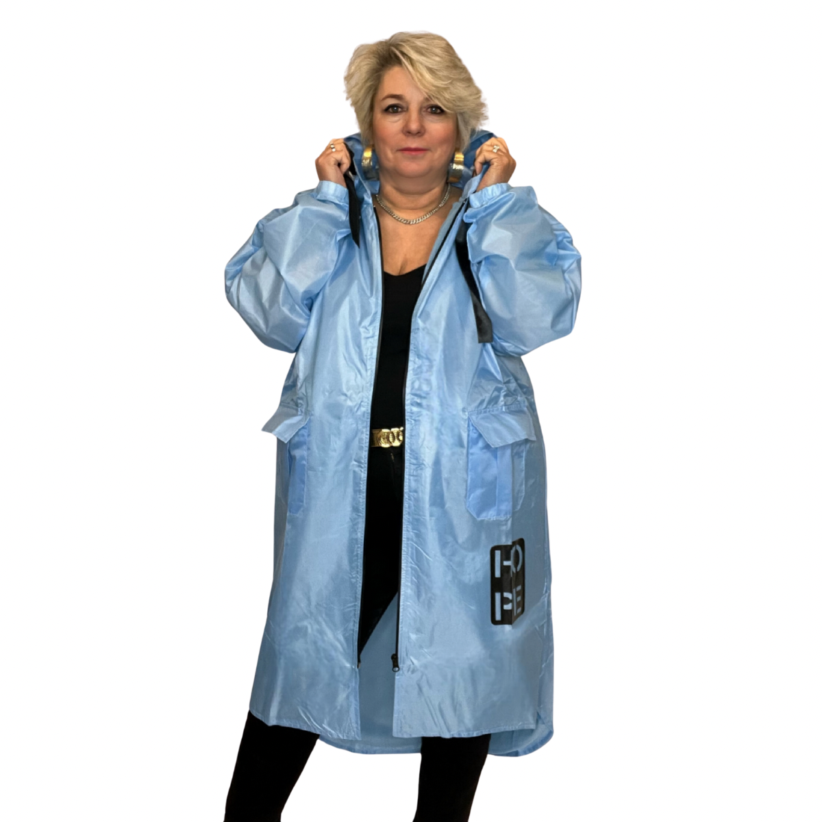 DIPPED HEM LONG LENGTH LINED RAIN MAC WITH HOOD rockthosecurves