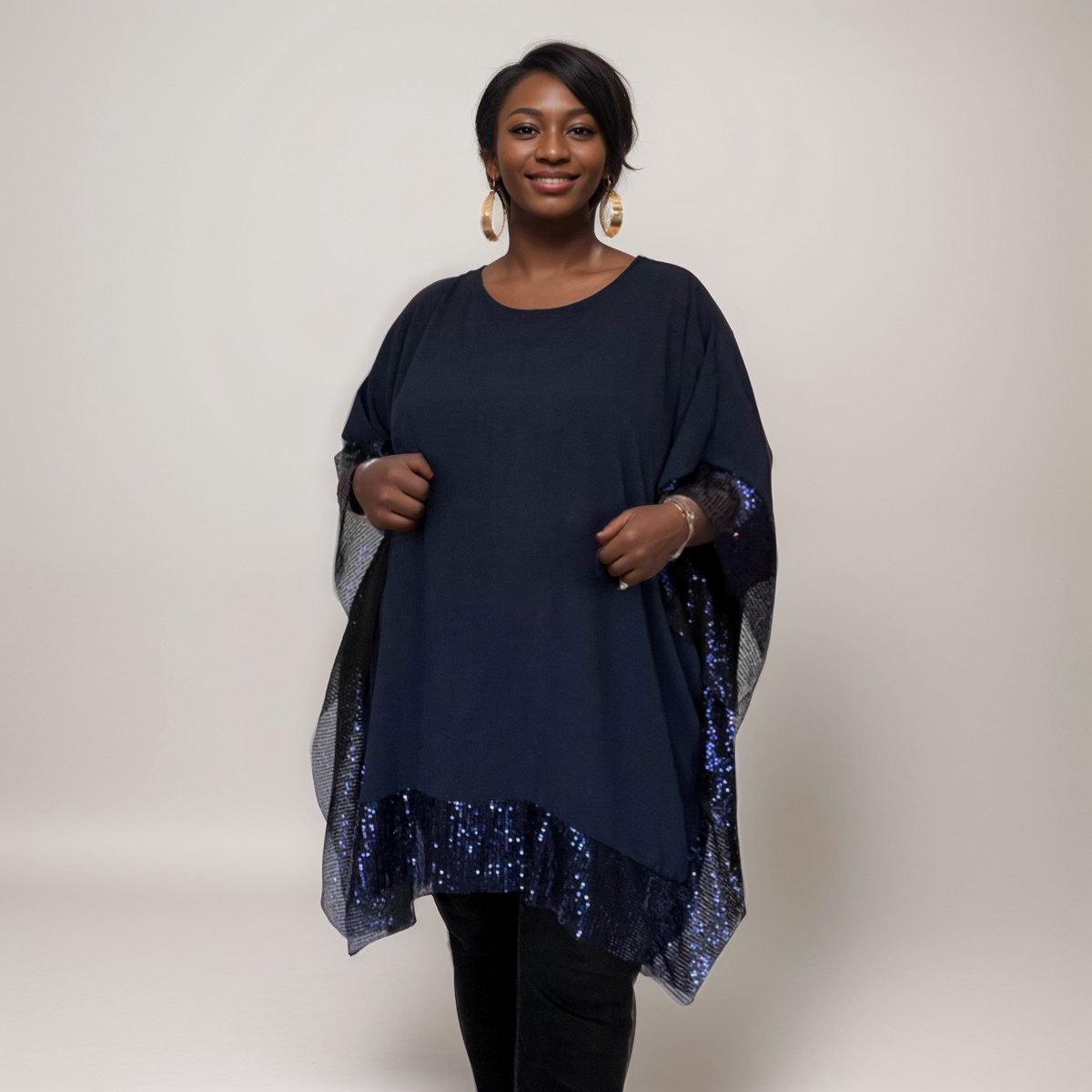 Oversized Sequin-Trim Kaftan Blouse