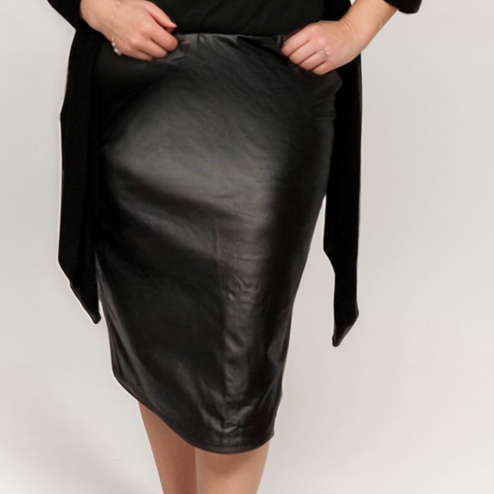 ROCKTHOSECURVES FAUX LEATHER ELASTIC WAIST PENCIL SKIRT