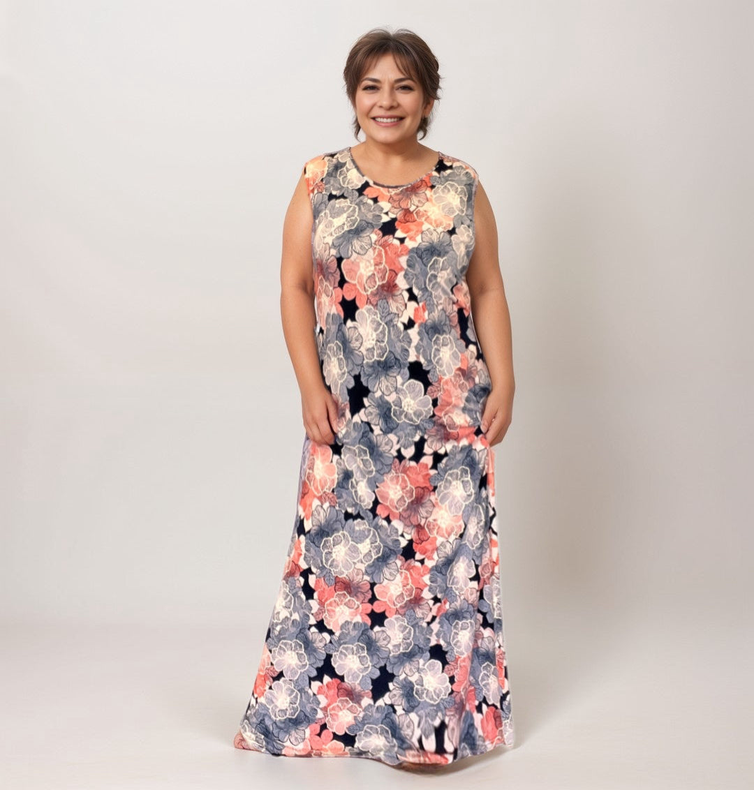 ROCKTHOSECURVES SLEEVELESS FLOWER PRINT CREASE RESISTANT MAXI DRESS