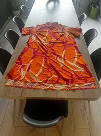orange purple white patterned dress