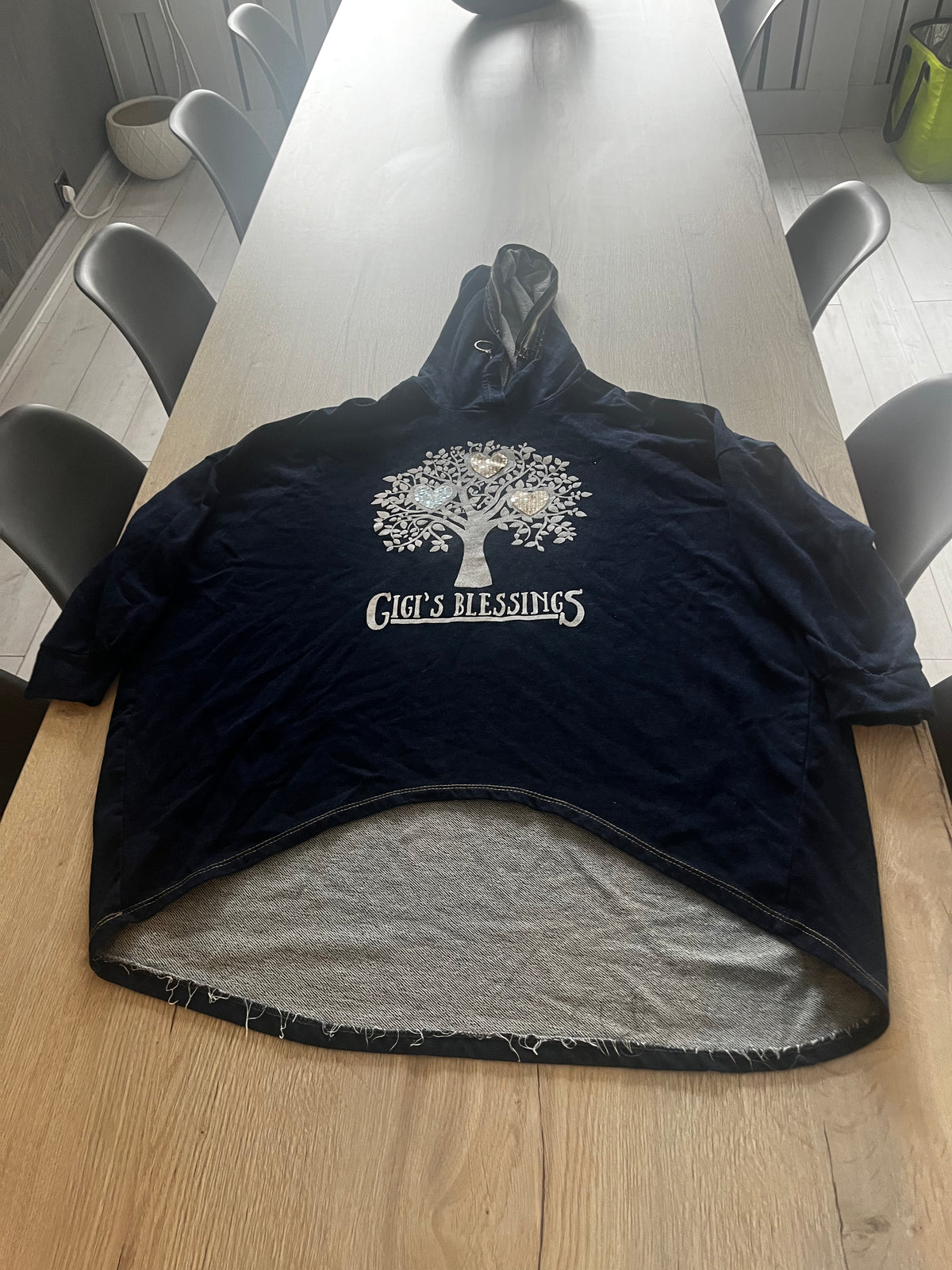 gigs dreams tree print navy denim hoodie
